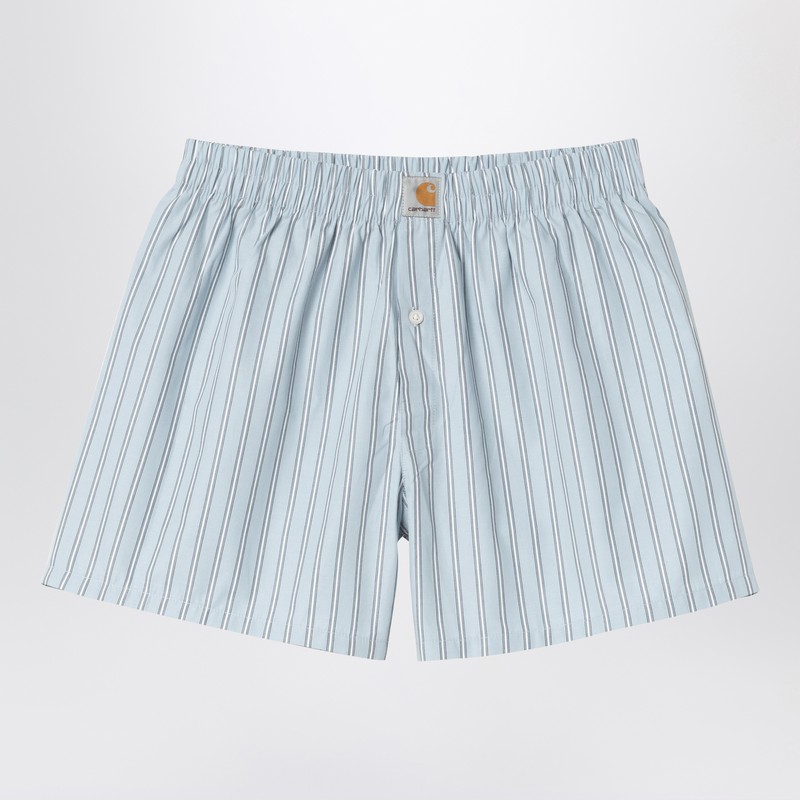 Cotton boxer shorts in Grimsby Stripe / Blue Fog