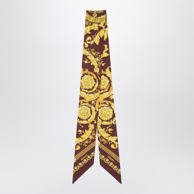 Printed silk twill lavallière scarf in burgundy/gold