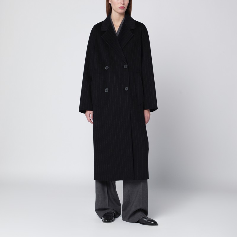Navy blue pinstripe double-breasted coat