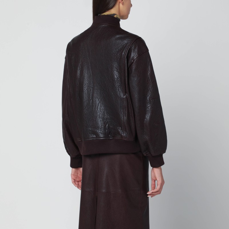 Ivy & Oak Burgundy Leather Bomber Jacket With Zip In Black