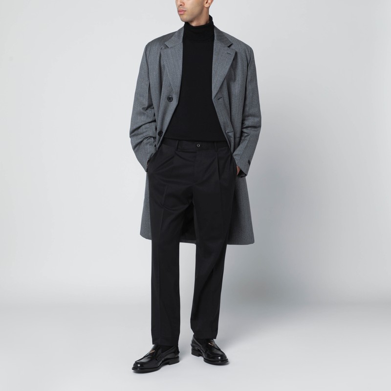 Santaniello Black Wool Blend Trousers In Black