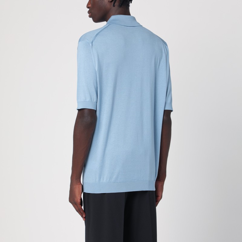 John Smedley Light Blue Isis Polo In Cotton In Light Blue