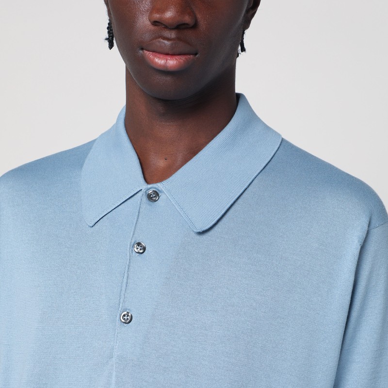 John Smedley Light Blue Isis Polo In Cotton In Light Blue