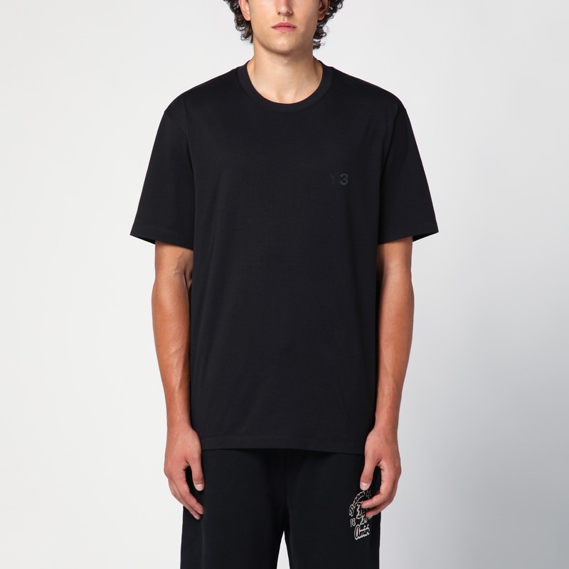 Y-3 Adidas Back Print Short Sleeved Cotton T-shirt Clothing In Black