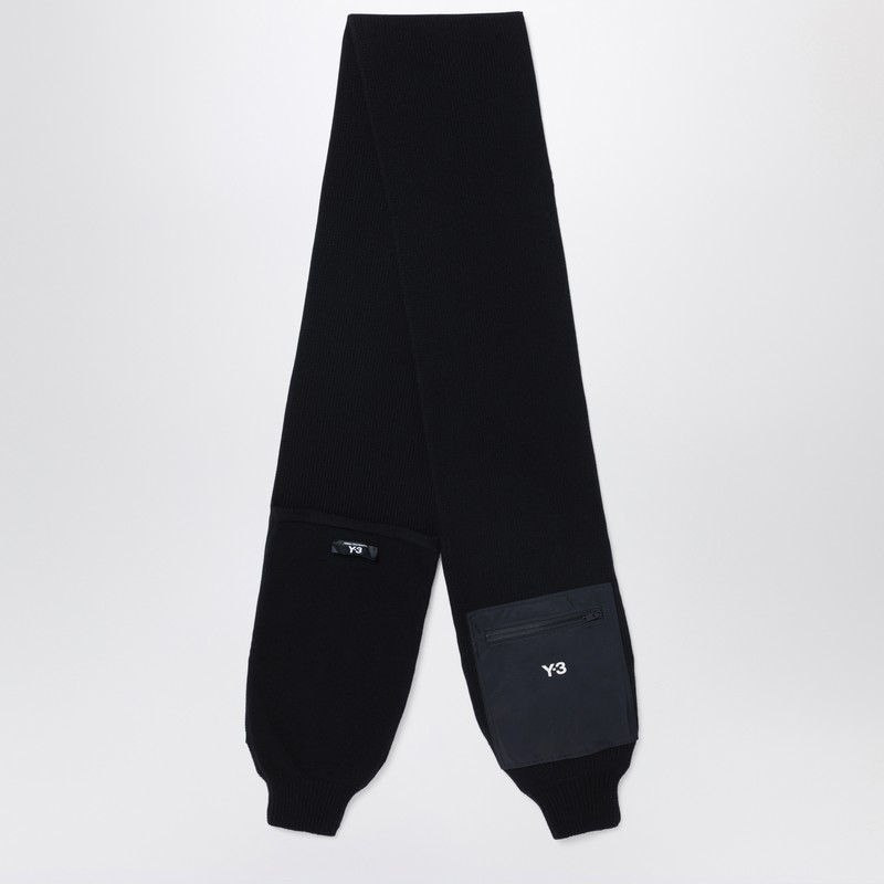 Y-3 Black Wool And Nylon Scarf With Sleeves In Black