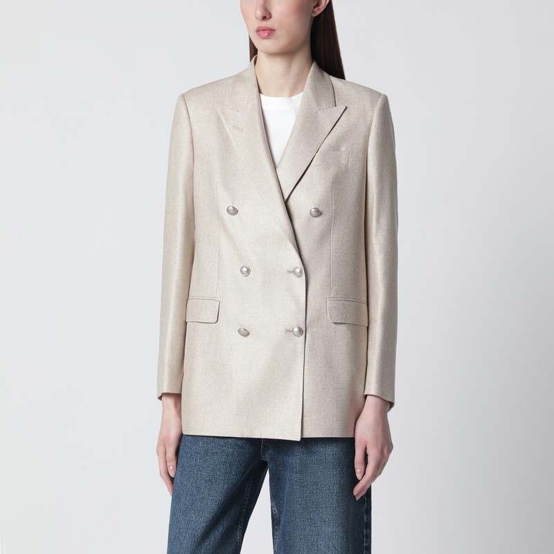 Beige silk double-breasted jacket