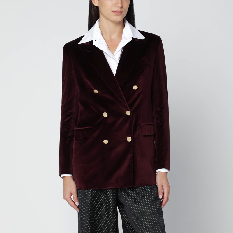 Bordeaux velvet double-breasted jacket