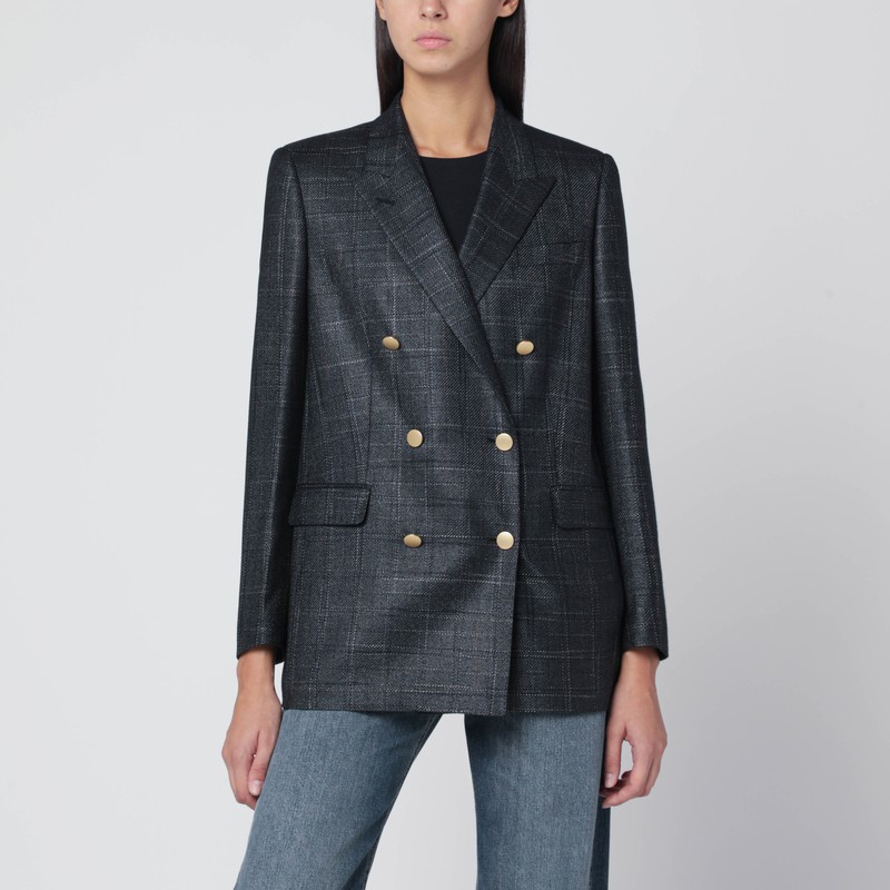 Double-breasted checked wool blazer - Tagliatore - Modalova