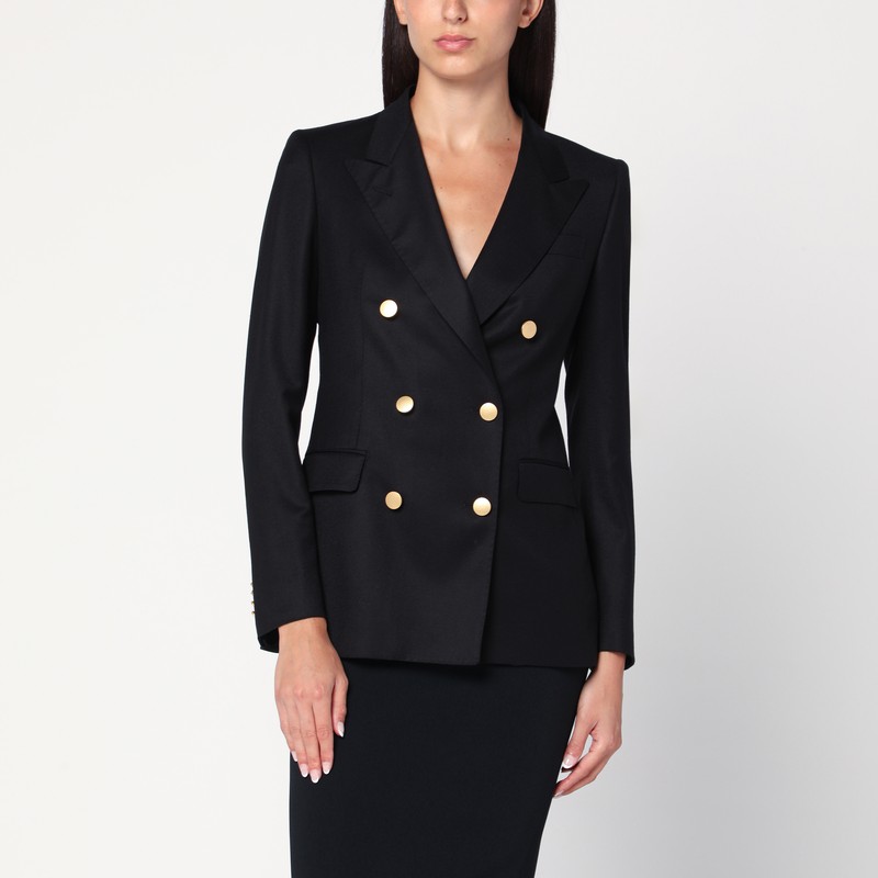 Black double-breasted jacket in wool and silk