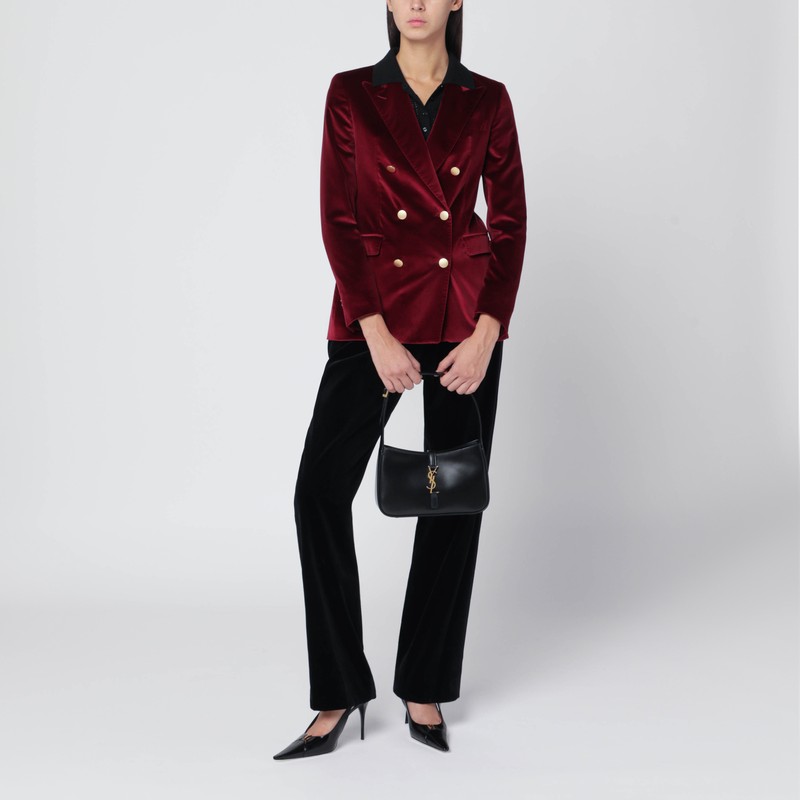 Tagliatore Burgundy Velvet Double-breasted Jacket In Burgundy