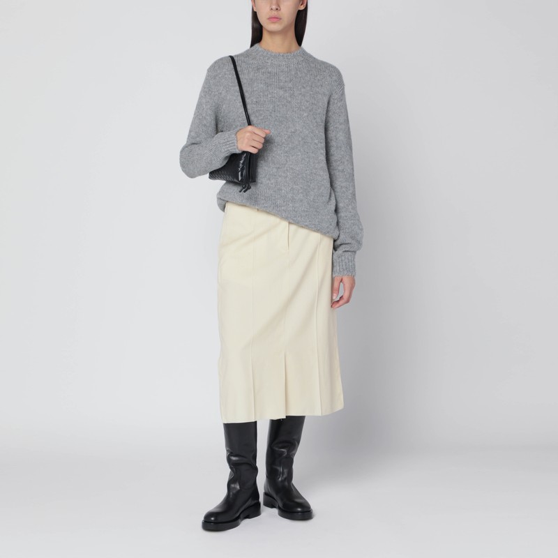 Jil Sander High Waisted Wool Skirt Featuring Slits In Neutral