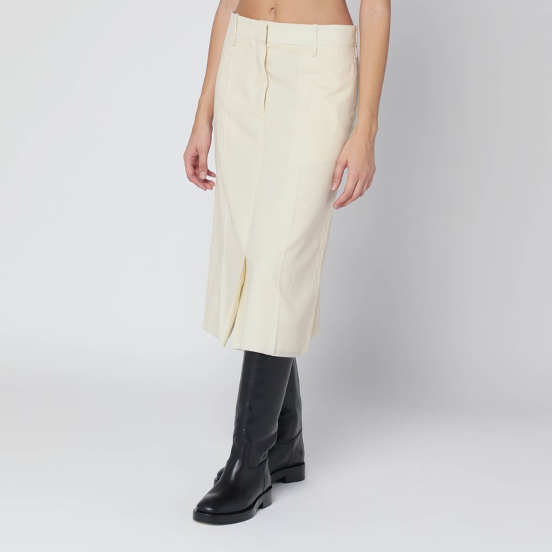 Jil Sander High Waisted Wool Skirt Featuring Slits In Neutral