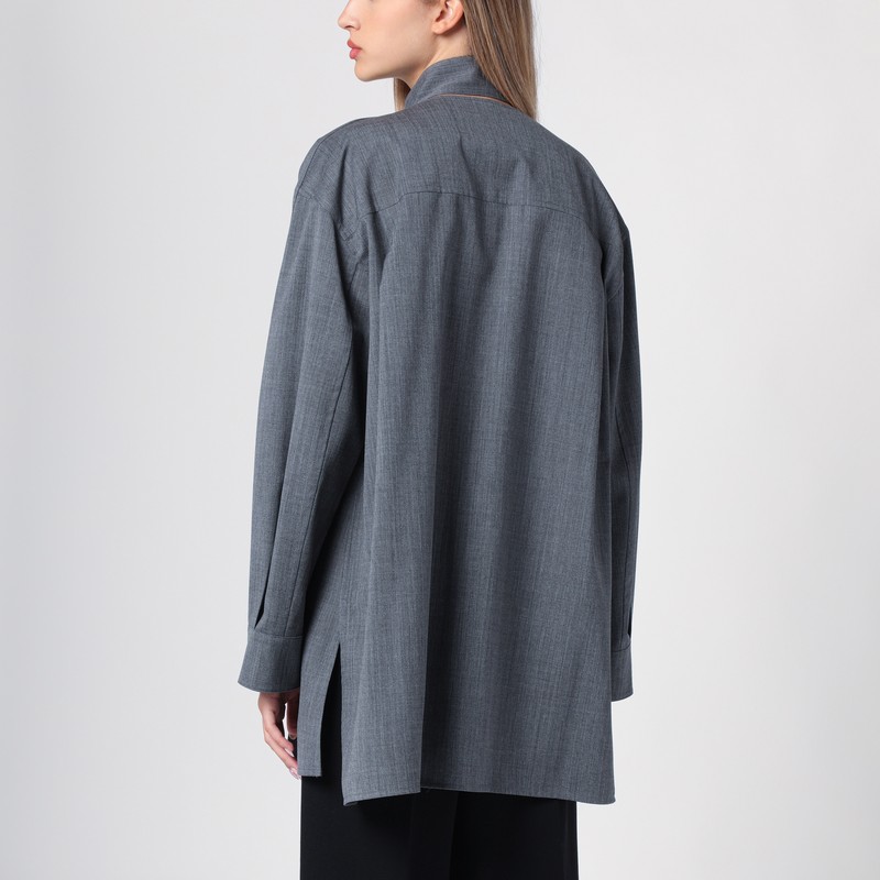 Jil Sander Grey Wool Shirt With Scarf In Grey