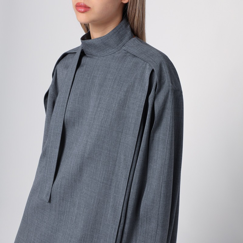 Jil Sander Grey Wool Shirt With Scarf In Grey