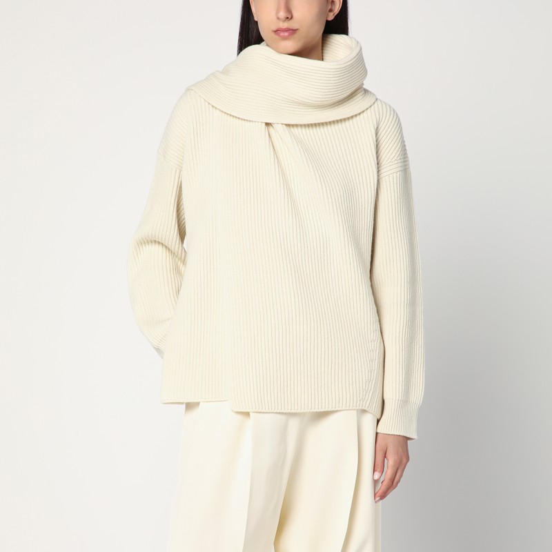 Ivory sweater in wool with scarf