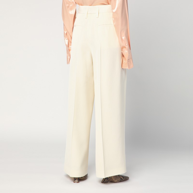 Jil Sander Wide Cream Trousers In Silk Blend In Neutral
