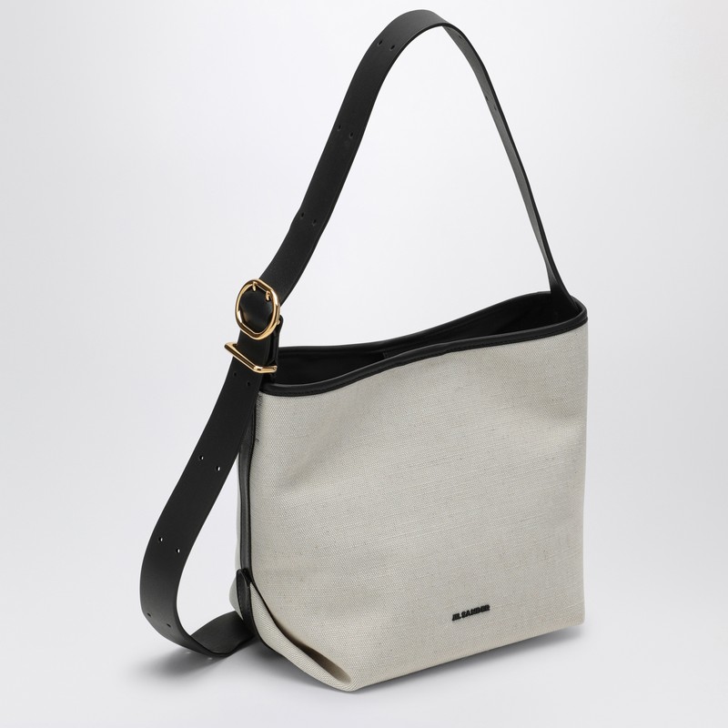 Jil Sander Canvas Tote Bag With Adjustable Strap And Contrast Trim In Beige