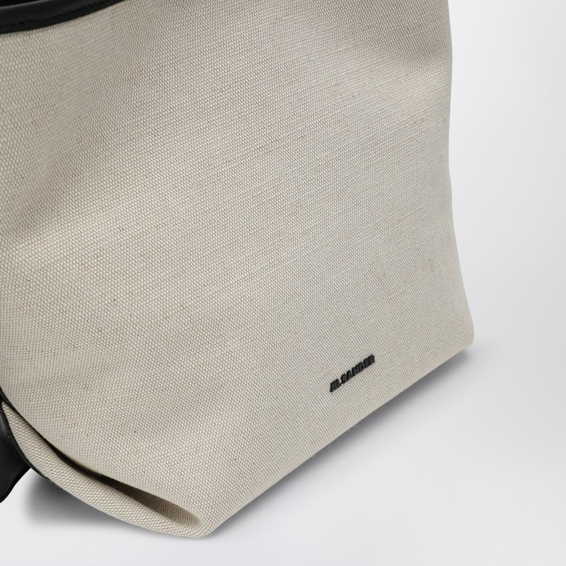 Jil Sander Canvas Tote Bag With Adjustable Strap And Contrast Trim In Beige