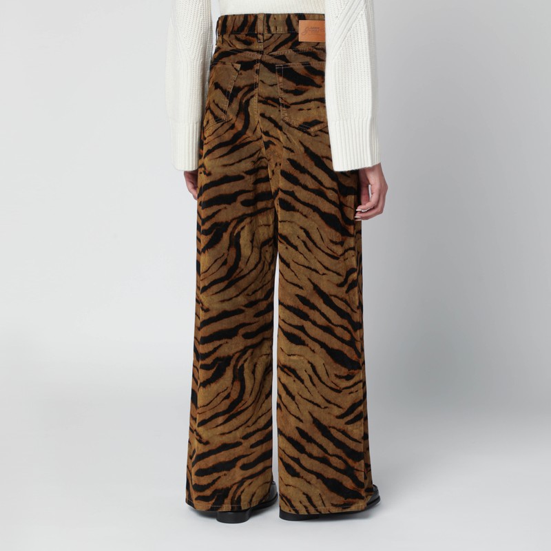 Ganni Zebra-print Cotton-blend Velveteen Wide-leg Pants In Brown