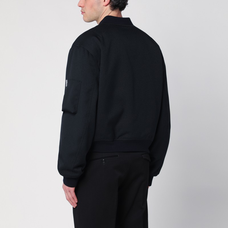 Jil Sander Dark Blue Zipped Bomber Jacket In Black