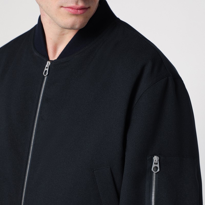 Jil Sander Dark Blue Zipped Bomber Jacket In Black