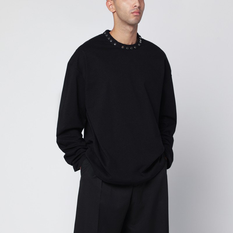 Jil Sander Black Long-sleeve T-shirt With Studs Men In Black