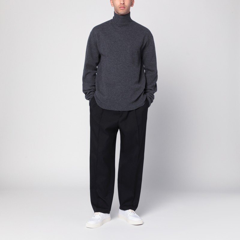 Jil Sander Grey Wool Turtleneck Sweater Men In Blue