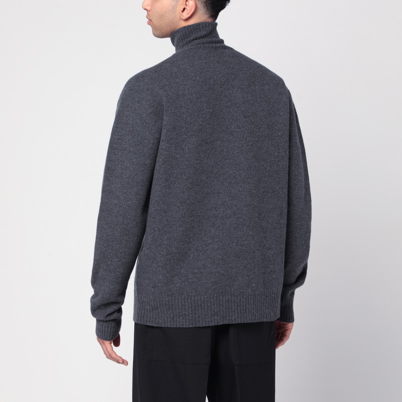 Jil Sander Grey Wool Turtleneck Sweater Men In Blue