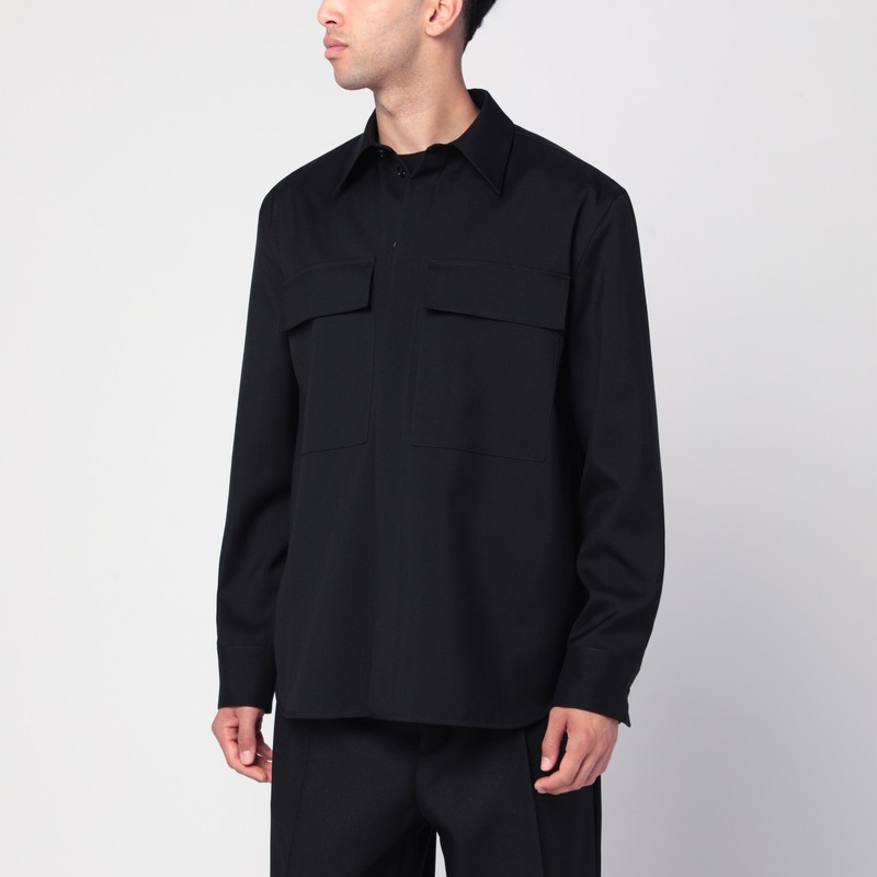 Jil Sander Black Wool Shirt With Pockets Men In Black