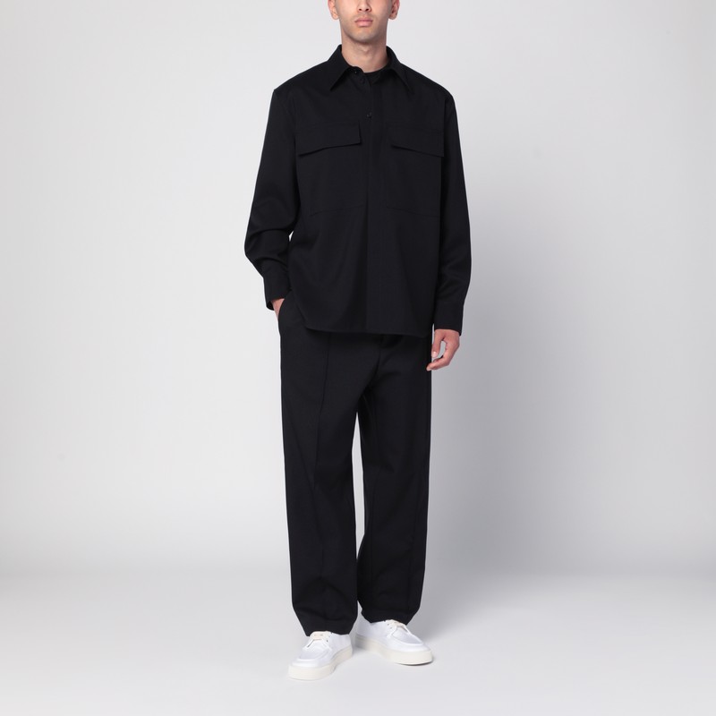 Jil Sander Black Wool Shirt With Pockets Men In Black