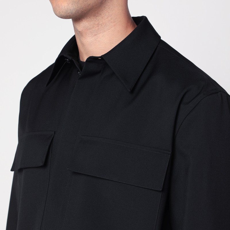Jil Sander Black Wool Shirt With Pockets Men In Black