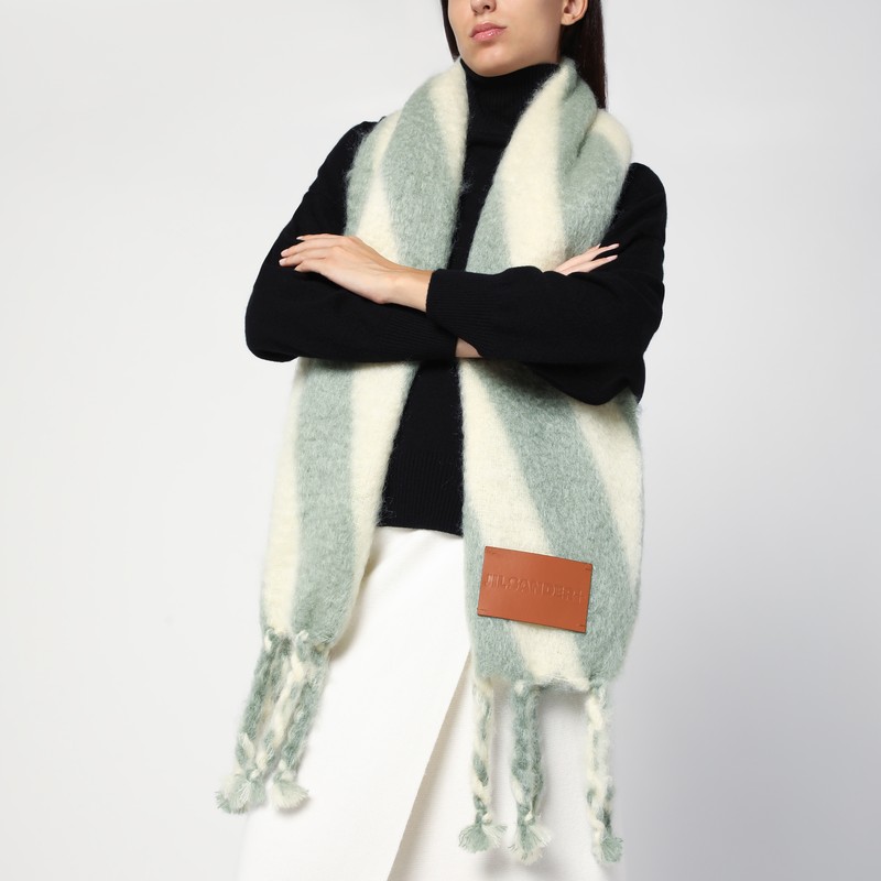 Jil Sander Mohair Blend Striped Scarf In Red