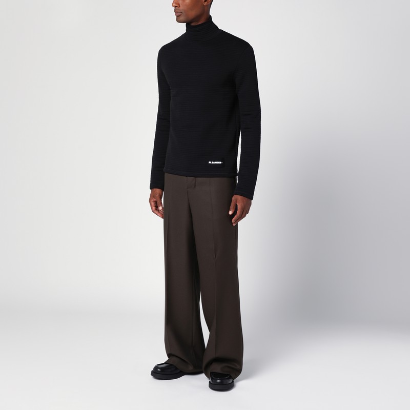 Jil Sander Black Turtleneck Sweater With Logo Patch In Black