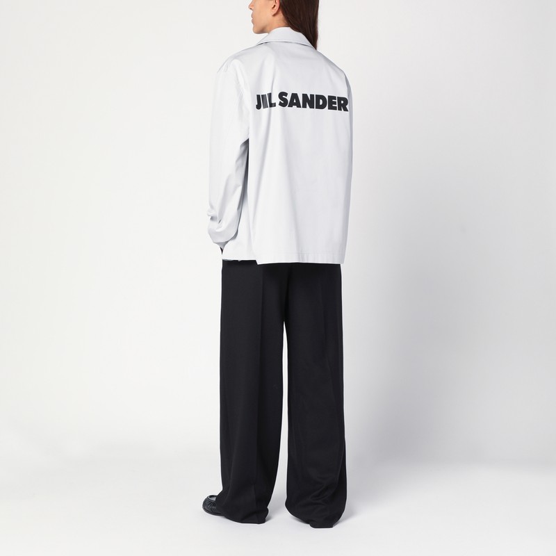 Jil Sander Light Grey Cotton Taffeta Jacket With Logo In White