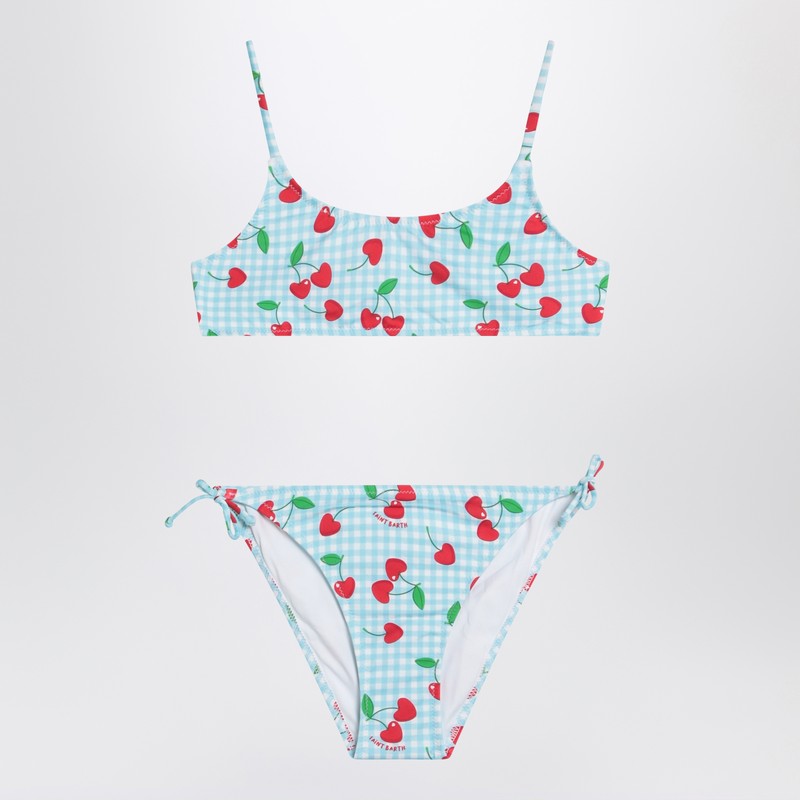 Bralette bikini with Vichy and cherries pattern