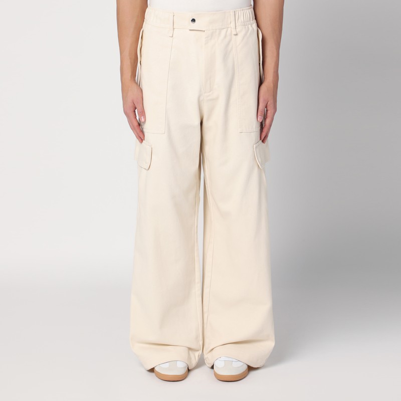 Ivory cotton cargo trousers
