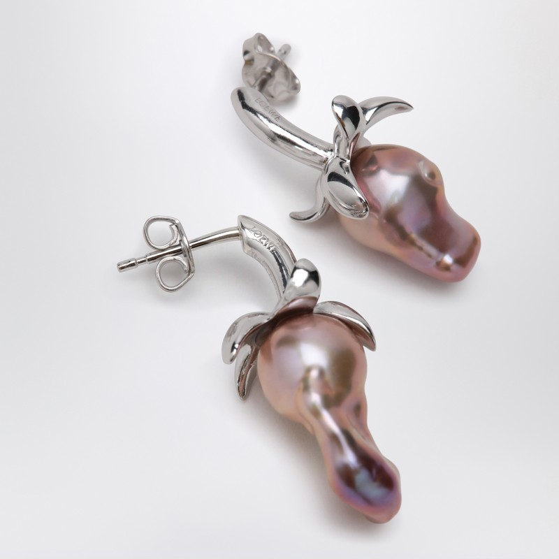 Loewe Strawberry Earrings In Sterling Silver And Pearl In Neutral