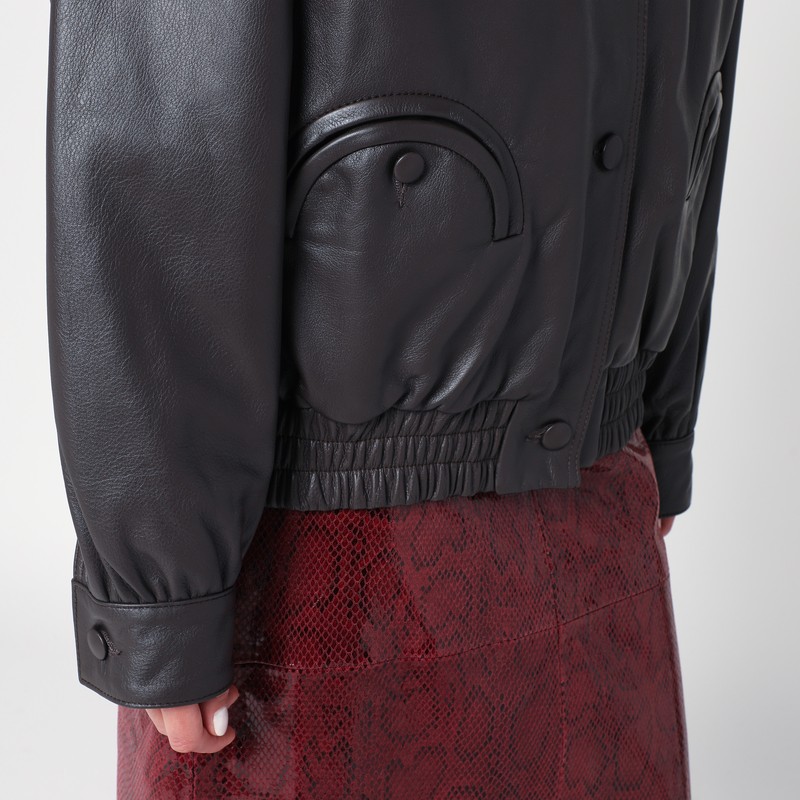 Blazé Milano Ebony Leather Bomber Jacket In Black