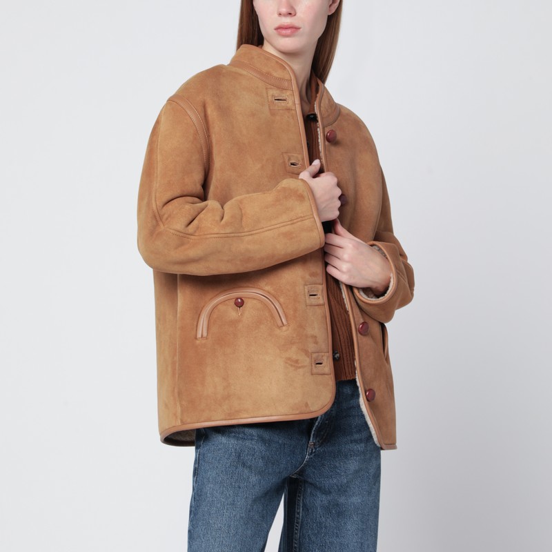 Curly camel shearling jacket