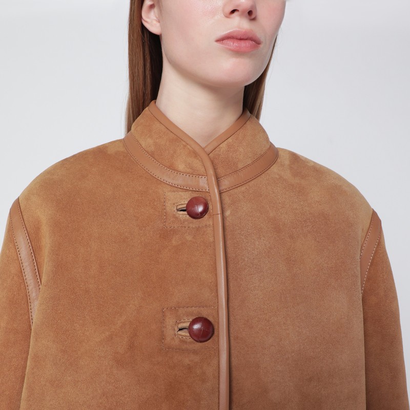 Blazé Milano Curly Camel Shearling Jacket In Brown