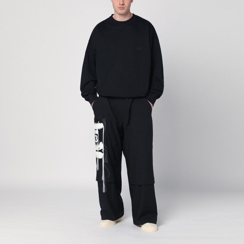 Y-3 Adidas Y 3 Black Crewneck Sweatshirt With Logo In Black