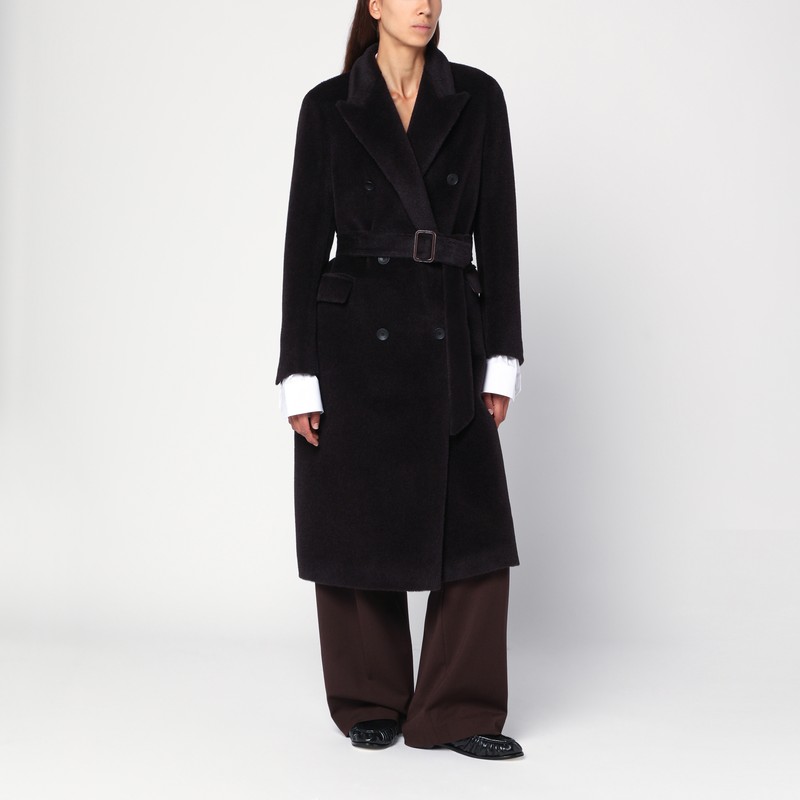 Brown alpaca-blend belted coat
