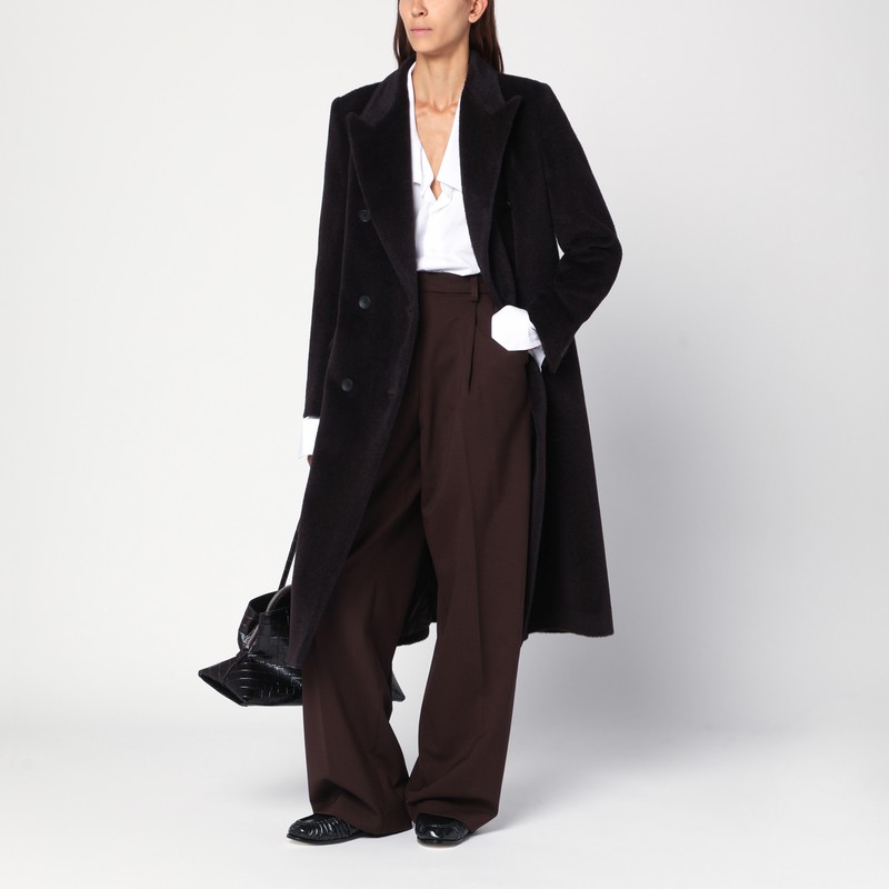 Tagliatore Brown Alpaca-blend Belted Coat In Black