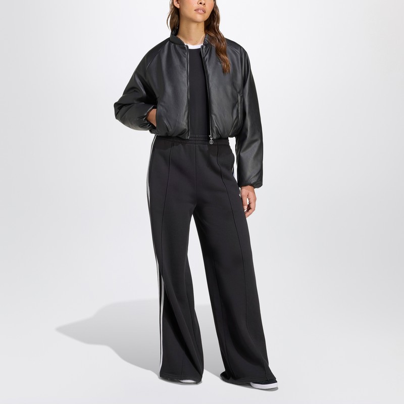 Adidas Originals Black Faux Leather Zip-up Bomber Jacket In Black