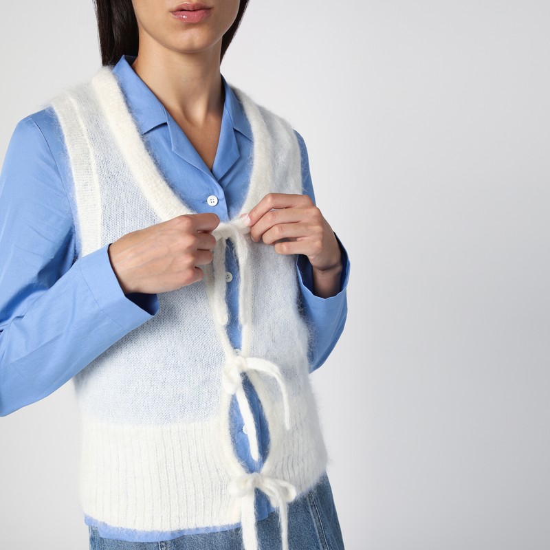Ganni White Mohair Lace-up Vest In Beige