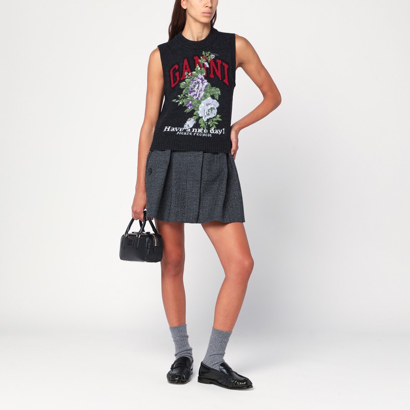 Ganni Flowers Grey Vest In Gray