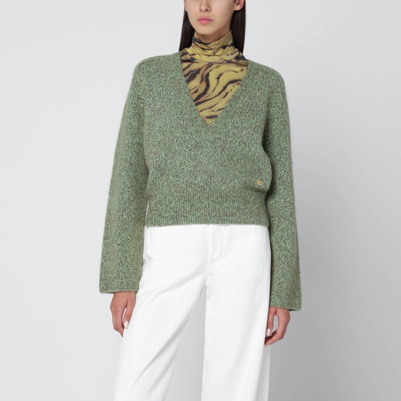 Green wool-blend textured sweater