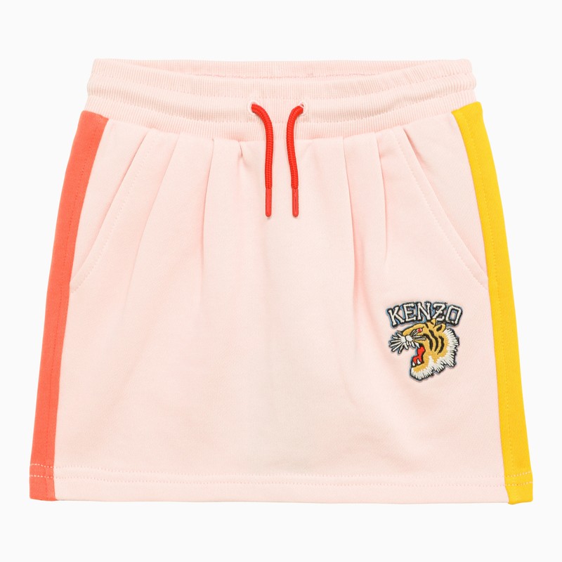 Kenzo Varsity Tiger-appliqué Drawstring Cotton Skirt In Pink