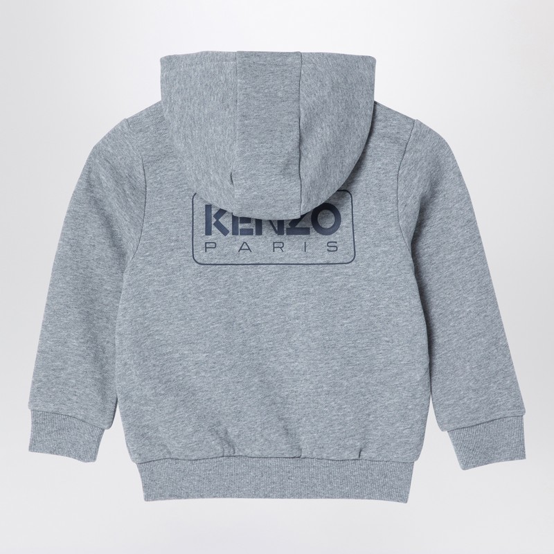 Kenzo Grey Cotton Blend Zip Sweatshirt With Logo In Grey