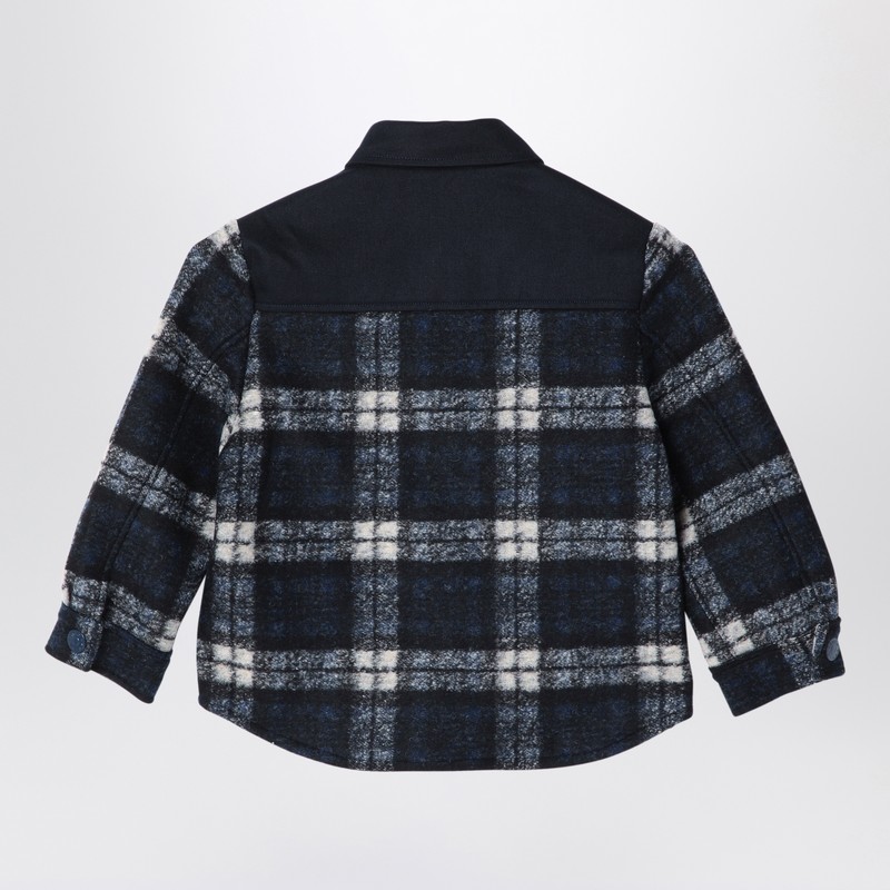 Kenzo Navy Blue Chequered Shirt In Wool Blend In Blue